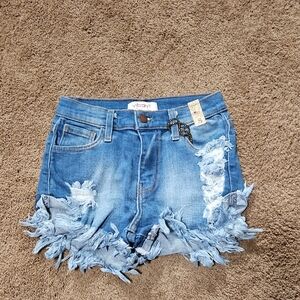 Vibrant Blue Jean Shorts Distressed Denim